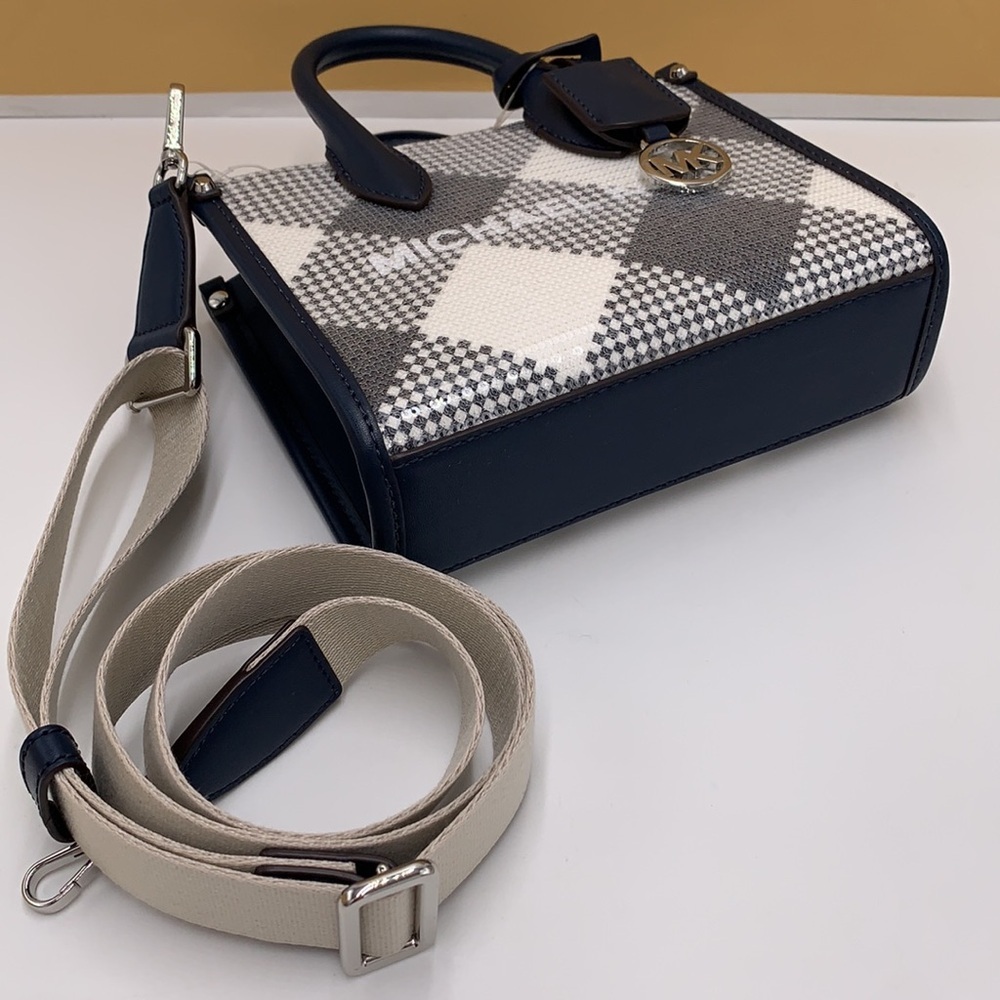 Michael Kors Mirella Extra-Small Logo Crossbody XBODY Shopper Bag Navy NWT - Picture 15 of 15